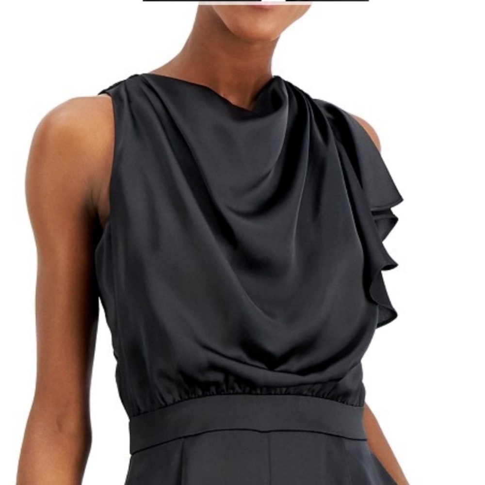 INC International Concepts Black Satin Cowl Neck Jumpsuit Size 14